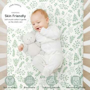 Yoofoss Muslin Crib Sheets for Boys Girls 100% Cotton Fitted Baby Crib Sheet 2 Pack Soft and Breatha...