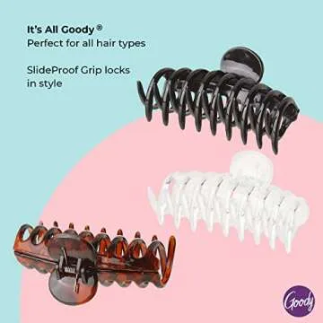 Goody Classics Large Sprial Claw Clips , Assorted Colors - Great for Easily Pulling Up Your Hair - Pain-Free Hair Accessories for Women, Men, Boys, and Girls, 3 Count (Pack of 1)