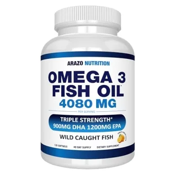 Arazo Nutrition Wild Caught Omega 3 Fish Oil – 120 Soft Gels – 4,080mg High EPA 1200mg DHA 900mg...