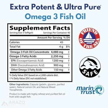 Arazo Nutrition Omega 3 Fish Oil - 4080mg Burpless Softgels