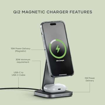 Satechi 2 in 1 Wireless Charger, Qi2 15W Dual Wireless Charger Stand, Magnetic, Foldable Travel Char...