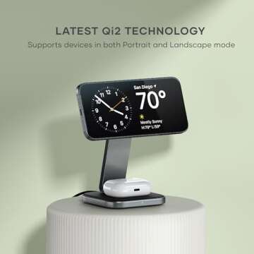 Satechi 2 in 1 Wireless Charger, Qi2 15W Dual Wireless Charger Stand, Magnetic, Foldable Travel Charger Station for iPhone 16/15/14/13/12, and AirPods Pro/3/2