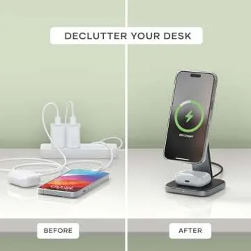 Satechi 2 in 1 Wireless Charger, Qi2 15W Dual Wireless Charger Stand, Magnetic, Foldable Travel Charger Station for iPhone 16/15/14/13/12, and AirPods Pro/3/2