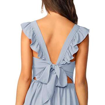 Cute Tie Back Ruffle Strap Flowy Short Dress - Pastel Blue