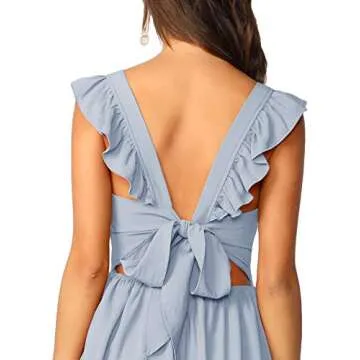 Cute Tie Back Ruffle Strap Flowy Short Dress - Pastel Blue