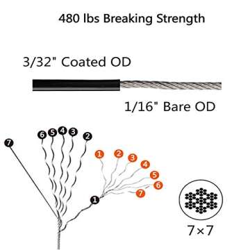 String Lights Hanging Kit,Globe String Lights Suspension Kit,Outdoor Light Guide Wire,Includ 164 FT Nylon-Coated Stainless Steel Wire Rope Cable,Turnbuckle and Hooks,Enough Accessories,Use Manual