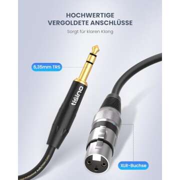 tisino XLR Female to 1/4 Inch (6.35mm) TRS Jack Lead Balanced Signal Interconnect Cable XLR to Quarter inch Patch Cable - 3.3 Feet