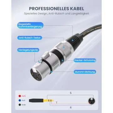 tisino XLR Female to 1/4 Inch (6.35mm) TRS Jack Lead Balanced Signal Interconnect Cable XLR to Quarter inch Patch Cable - 3.3 Feet