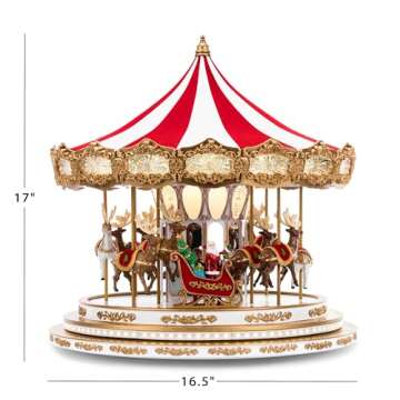 Mr. Christmas Regal Carousel Musical Animated Indoor Christmas Decoration, 17 Inch, White