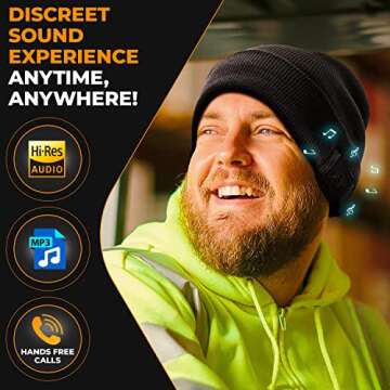 Foxelli Bluetooth Beanie Hat with Headphones Perfect Tech Gift for Men & Women Black