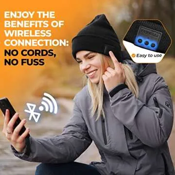 Foxelli Bluetooth Beanie Hat with Headphones Perfect Tech Gift for Men & Women Black