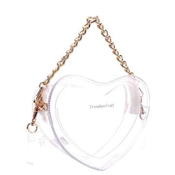 Trendeology Cute Heart Shape Girls Womens Vegan Leather Small Handle Satchel Crossbody Purse Clear