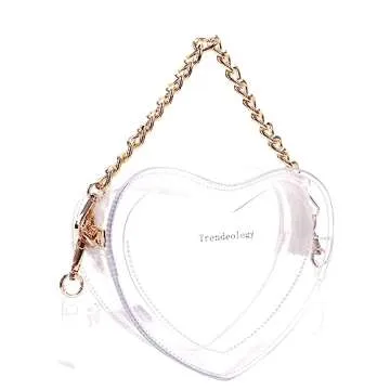 Trendeology Cute Heart Shape Girls Womens Vegan Leather Small Handle Satchel Crossbody Purse Clear