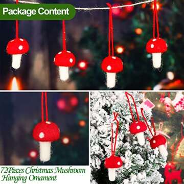 Felt Mushroom Christmas Mushroom Decorations Xmas Hanging Ornament Christmas Tree Ornament Decorations for Wedding Holiday(72 Pieces)