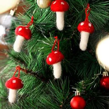 Felt Mushroom Christmas Mushroom Decorations Xmas Hanging Ornament Christmas Tree Ornament Decorations for Wedding Holiday(72 Pieces)