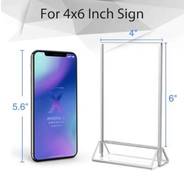NIUBEE 6Pack 4x6 Clear Acrylic Sign Holder with Sliver Borders and Vertical Stand, Double Sided Tabl...