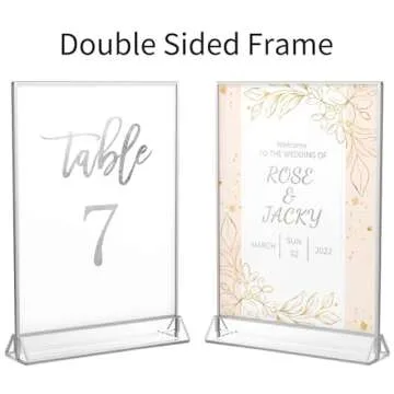 NIUBEE 6Pack 4x6 Clear Acrylic Sign Holder with Sliver Borders and Vertical Stand, Double Sided Table Menu Holders Picture Frames for Wedding Table Numbers, Restaurant Signs, Photos and Art Display