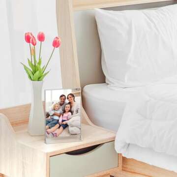 NIUBEE 6Pack 4x6 Clear Acrylic Sign Holder with Sliver Borders and Vertical Stand, Double Sided Table Menu Holders Picture Frames for Wedding Table Numbers, Restaurant Signs, Photos and Art Display