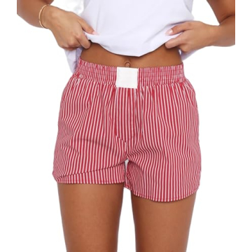 Women's Y2K Lounge Shorts Summer Striped Print Elastic Waist Boxer Shorts Loose Casual Pajama Bottom...