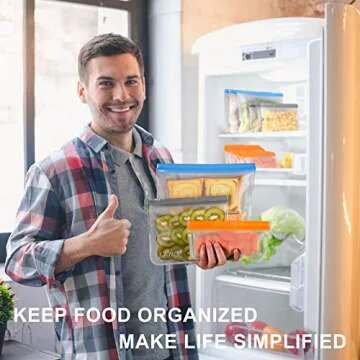 Dishwasher Safe Reusable Storage Bags 10 Pack, Reusable Freezer Bags, Extra Thick Reusable Lunch Bags Leakproof Silicone & BPA Free for Food Marinate Meat, Fruit Cereal, Sandwich, Snack