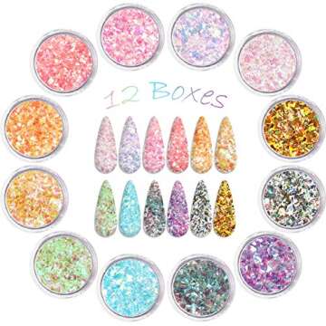 Allstarry 12 Colors Mermaid Nail Chunky Glitter Ultra-Thin Fluorescent Glass Paper Irregular Iridesc...