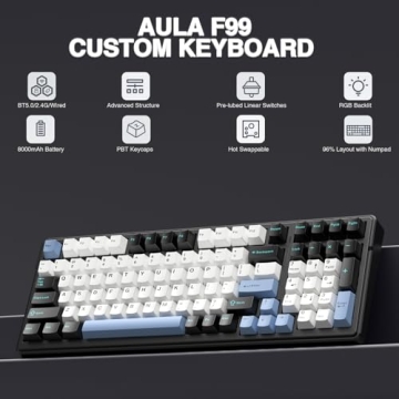 AULA F99 Wireless Mechanical Keyboard - Tri-Mode Connectivity, Hot Swappable, PBT Keycaps