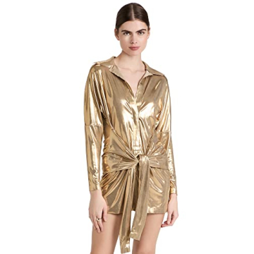Chic and Effortless: Norma Kamali Women's Ty Front Nk Shirt Mini Dress, Gold