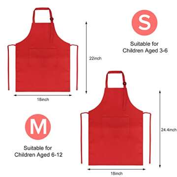 SUNLAND Kids Apron And Hat Set Children Chef Apron For Cooking Baking Painting (Red, S)
