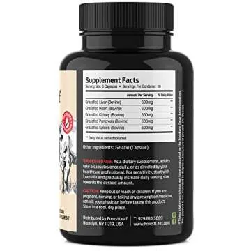 ForestLeaf Beef Organ Supplement - Grass Fed & Pasture Raised - Total Body Wellness & Performance, Organ Complex Desiccated Beef Liver, Heart, Kidney, Pancreas, Spleen (180 Capsules)