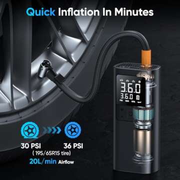 Tire Inflator Portable Air Compressor - 150PSI & 10000mAh Cordless Air Pump with Digital Tire Pressu...