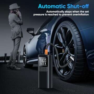 Tire Inflator Portable Air Compressor - 150PSI & 10000mAh Cordless Air Pump with Digital Tire Pressure Gauge, Accurate Dual LCD Display & LED Light, for Car/Motorcycle/E-Bike/Ball