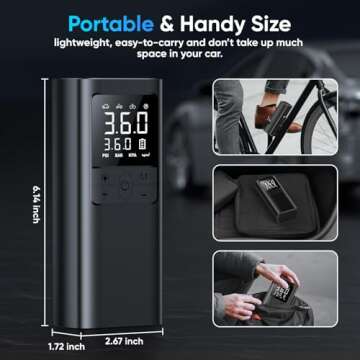 Tire Inflator Portable Air Compressor - 150PSI & 10000mAh Cordless Air Pump with Digital Tire Pressure Gauge, Accurate Dual LCD Display & LED Light, for Car/Motorcycle/E-Bike/Ball