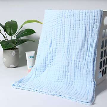 FOOK FISH Muslin Baby Towel Super Soft Cotton Baby Bath Towel 6 Layers Infant Towel Newborn Towel Blanket Suitable for Baby's Delicate Skin 40 x 40inches White