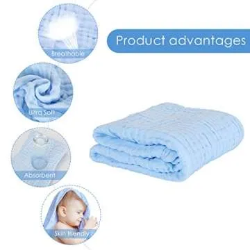 FOOK FISH Muslin Baby Towel Super Soft Cotton Baby Bath Towel 6 Layers Infant Towel Newborn Towel Blanket Suitable for Baby's Delicate Skin 40 x 40inches White