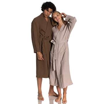 ORMES Unisex Turkish Cotton Muslin Bathrobe, Lightweight