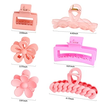 6PCS Stylish Pink Hair Claw Clips - Perfect Gift for Women