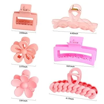 6PCS Stylish Pink Hair Claw Clips - Perfect Gift for Women
