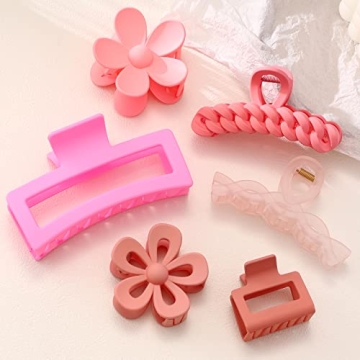 6PCS Stylish Pink Hair Claw Clips - Perfect Gift for Women