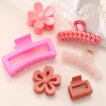 6PCS Stylish Pink Hair Claw Clips - Perfect Gift for Women