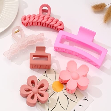 6PCS Stylish Pink Hair Claw Clips - Perfect Gift for Women