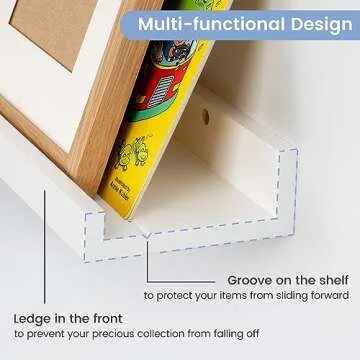 Picture Ledge Shelf for Wall, 48 inch Solid Pine Wood Nursery Book Shelves 2 Packs, Floating Ledge Shelves for Kids' Room Bedroom Bathroom Living Room Photo Frames Office Nursey Wall Decor, White