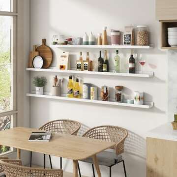 Picture Ledge Shelf for Wall, 48 inch Solid Pine Wood Nursery Book Shelves 2 Packs, Floating Ledge Shelves for Kids' Room Bedroom Bathroom Living Room Photo Frames Office Nursey Wall Decor, White