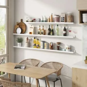 Picture Ledge Shelf for Wall, 48 inch Solid Pine Wood Nursery Book Shelves 2 Packs, Floating Ledge Shelves for Kids' Room Bedroom Bathroom Living Room Photo Frames Office Nursey Wall Decor, White