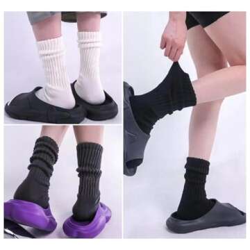 Women Crew Socks Retro Slouch Socks For Women Solid Casual Ribbed Crew Socks Pack of 5