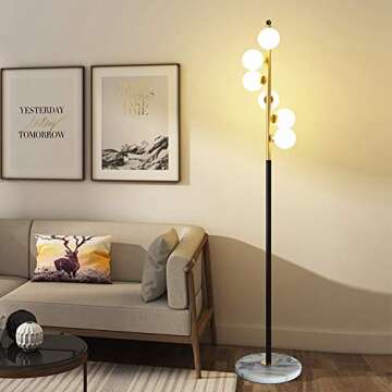 Hsyile Lighting KU300205 White Glass Shade and Marble Base Elegant Modern Creative Floor Lamp for Li...