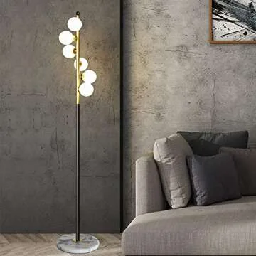 Hsyile Lighting KU300205 White Glass Shade and Marble Base Elegant Modern Creative Floor Lamp for Living Room,Bedroom,Office,6 Lights