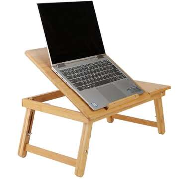 Mind Reader Laptop Lap Desk Flip Top with Drawer - Eco-Friendly Bamboo