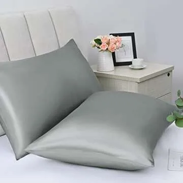 Satin Pillowcase for Hair and Skin, Set of 2 Dark Grey Silk Pillowcase Queen Satin Pillowcase with Envelope Closure(Dark Grey,20x30 inches)