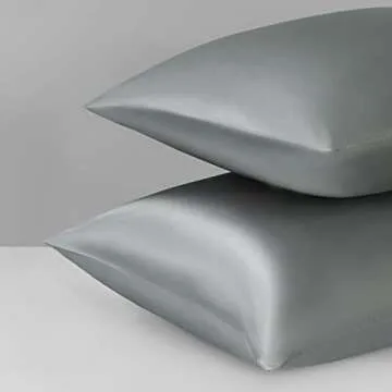 Satin Pillowcase for Hair and Skin, Set of 2 Dark Grey Silk Pillowcase Queen Satin Pillowcase with Envelope Closure(Dark Grey,20x30 inches)