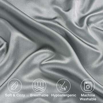 Satin Pillowcase for Hair and Skin, Set of 2 Dark Grey Silk Pillowcase Queen Satin Pillowcase with Envelope Closure(Dark Grey,20x30 inches)